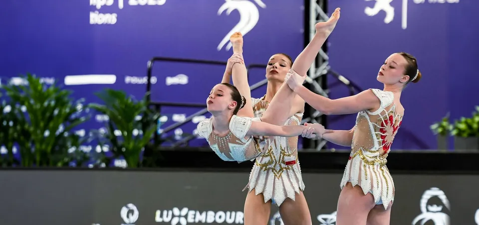 Trójka UKS Akrobata Łańcut w finale Mistrzostw Europy w Luksemburgu: zawodniczka utrzymywana w poziomie przez partnerki